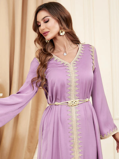 Autumn Muslim Jalabiya Dress | Lace-up Abaya for Ramadan 2025 - Dhavinci