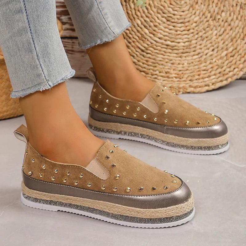 Vintage Rivet Platform Sneakers for Women | Thick Bottom Slip-Ons - Dhavinci