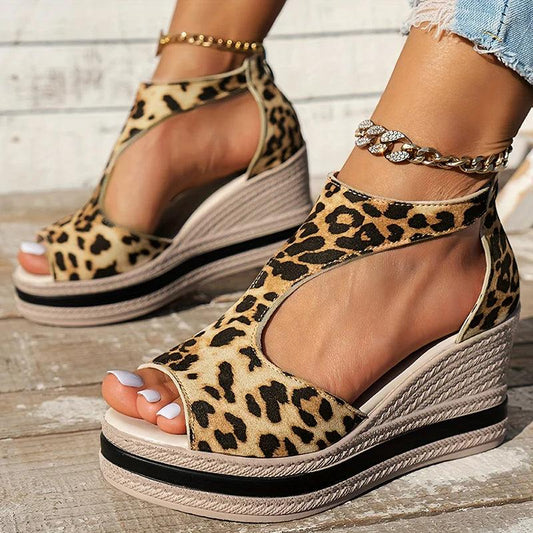 Leopard Platform Sandals for Women | High Heel Wedge Gladiator Sandals - Dhavinci