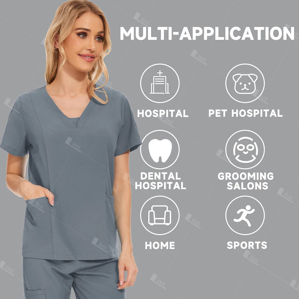 Wholesale Medical Uniforms Jogger Suit Doctor Nurse Scrubs Set Hospital Surgical Work Clothes Multicolor Women Wear Scrubs Suits - Dhavinci