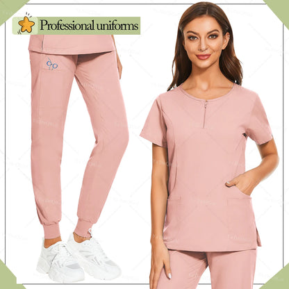 New Medical Surgical Uniforms Woman Scrub Set Beauty Salon Workwear Clinical Scrubs Top Pocket Pants Vet Doctor Zip Nursing Suit - Dhavinci