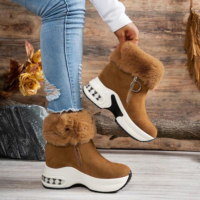 Faux Fur Snow Boots for Women | Chunky Platform Ankle Boots - Dhavinci