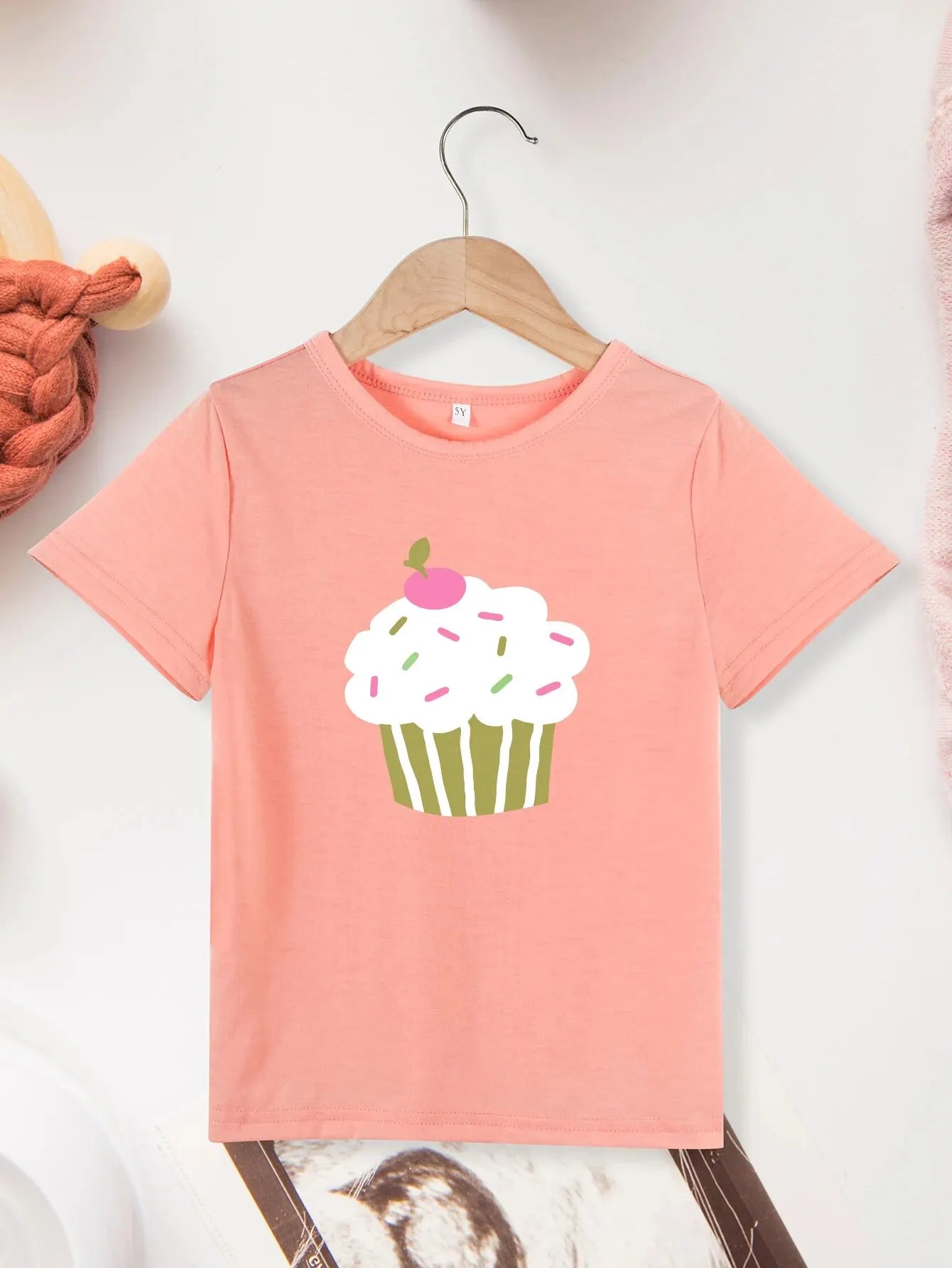 Girls Cupcake Graphic T-Shirt | Casual Short Sleeve Kids Top - Dhavinci