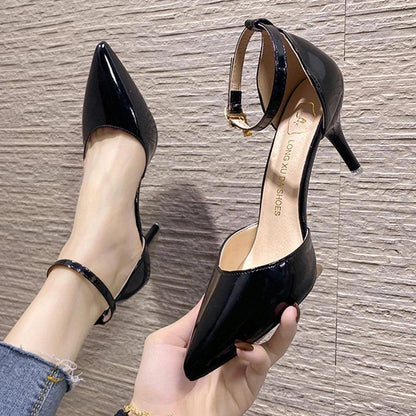 Elegant Thin Heel Pumps for Women - Crystal Ankle Strap High Heels - Dhavinci