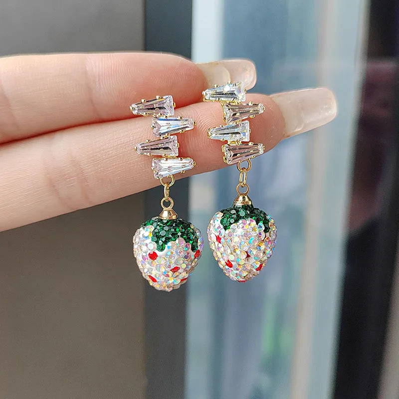 Colorful Strawberry Dangle Earrings | Sweet Zircon Fruit Jewelry