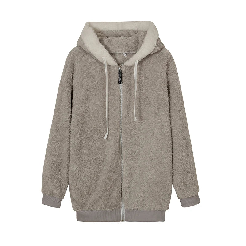 Loose Plush Zipper Hooded Jacket for Women | Autumn & Winter New Style - Dhavinci