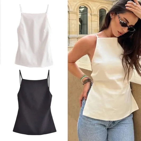 Sleeveless Black White Crop Top | Sexy Backless Summer Tank - Dhavinci