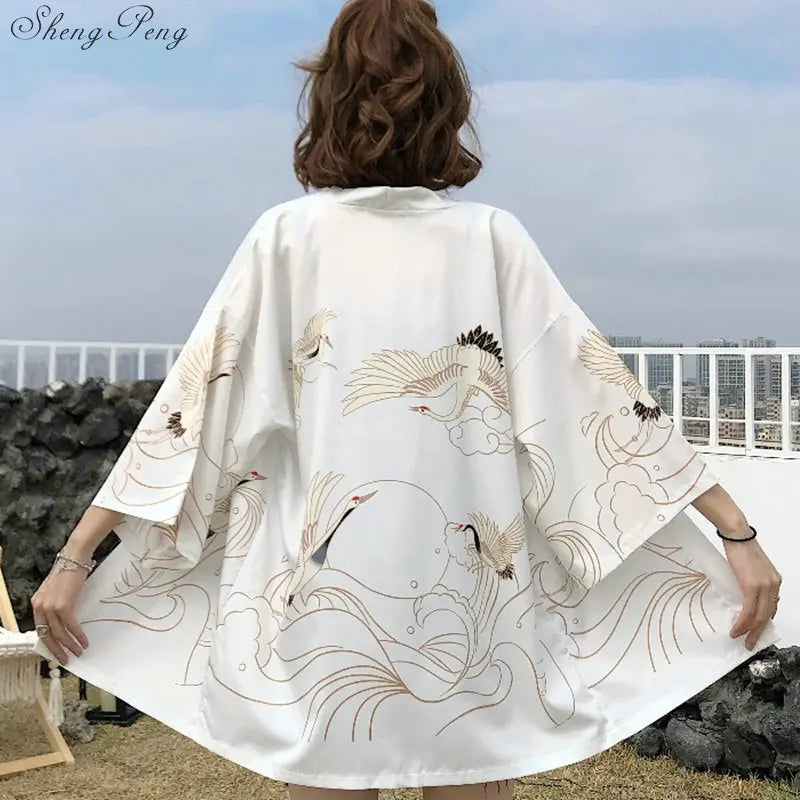 Japanese kimono traditional yukata women kimono cosplay kimono femme traditional japanese kimonos kimono girl Beach Haori V730 - Dhavinci