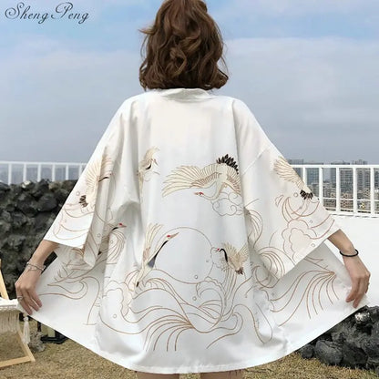 Japanese kimono traditional yukata women kimono cosplay kimono femme traditional japanese kimonos kimono girl Beach Haori V730 - Dhavinci