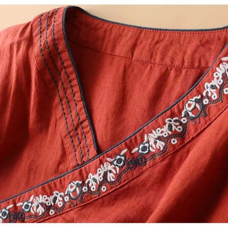 Chinese Cotton and Hemp Embroidery Top Women's Summer New Oriental Hanfu Loose and Comfortable Top Chinese Shirt Chinese Clothes - Dhavinci