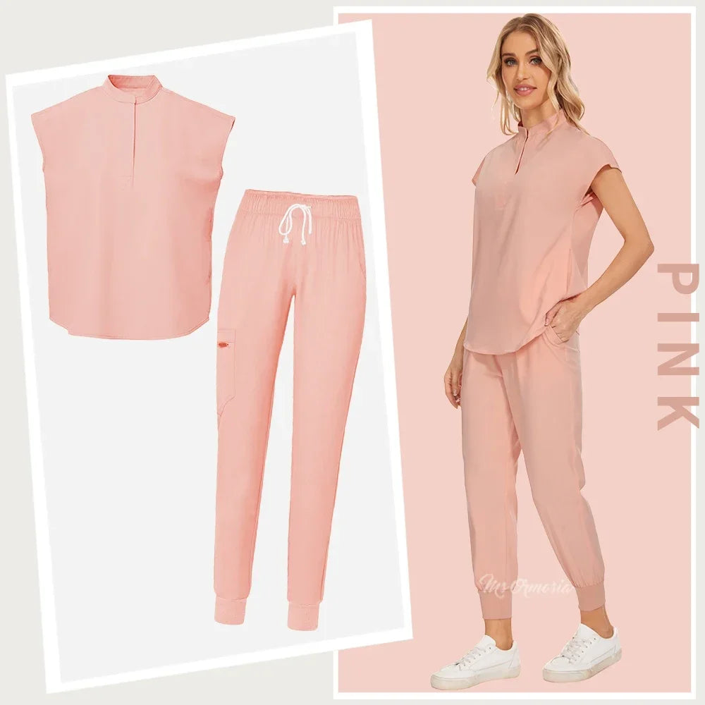 Medical Uniform Elastic Scrub Suit Hospital Surgical Scrubs Top Pants Nurse Nursing Workwear Doctors Clothes Medical Uniform Set - Dhavinci