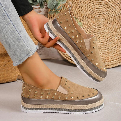 Vintage Rivet Platform Sneakers for Women | Thick Bottom Slip-Ons - Dhavinci