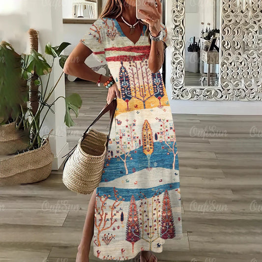 Vintage Graphic Print Dresses For Women's Elegant Dresses Plus Size Female Midi Dresses Women's Clothing Fashion Ethnic Dress - Dhavinci