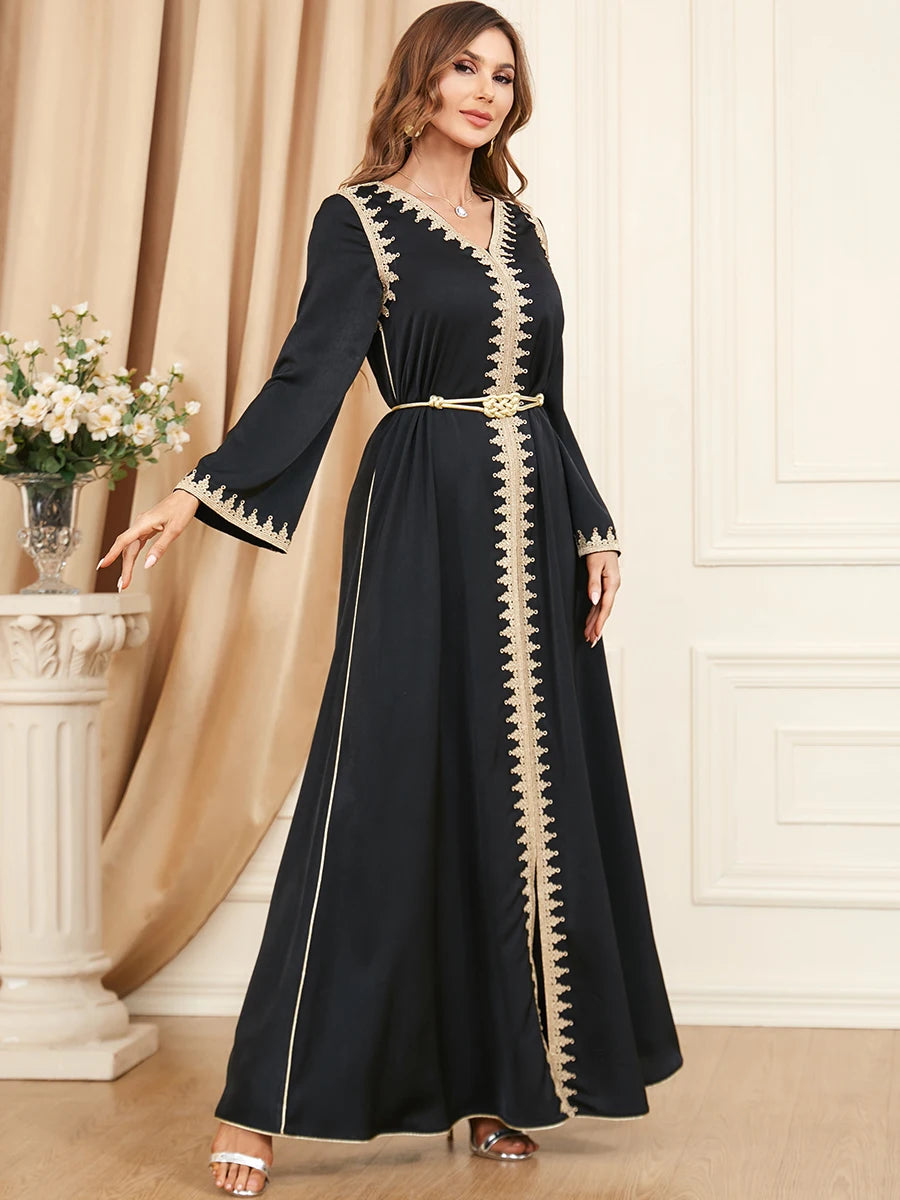 Autumn Muslim Jalabiya Dress | Lace-up Abaya for Ramadan 2025 - Dhavinci