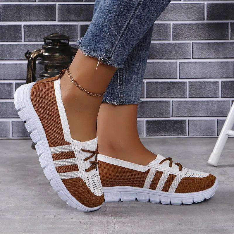 Mix Color Breathable Knitting Sneakers | Women's Fashion Casual Lace-Up Flats - Dhavinci