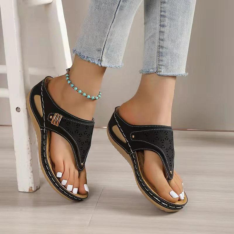 Women’s Clip Toe Wedge Heel Sandals - Summer Leather Platform - Dhavinci