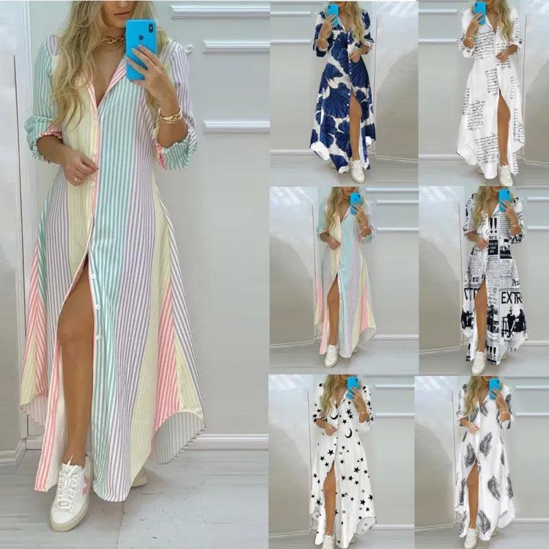 Boho Printed Long Shirt Dress | Casual Maxi Dresses for Women - Dhavinci