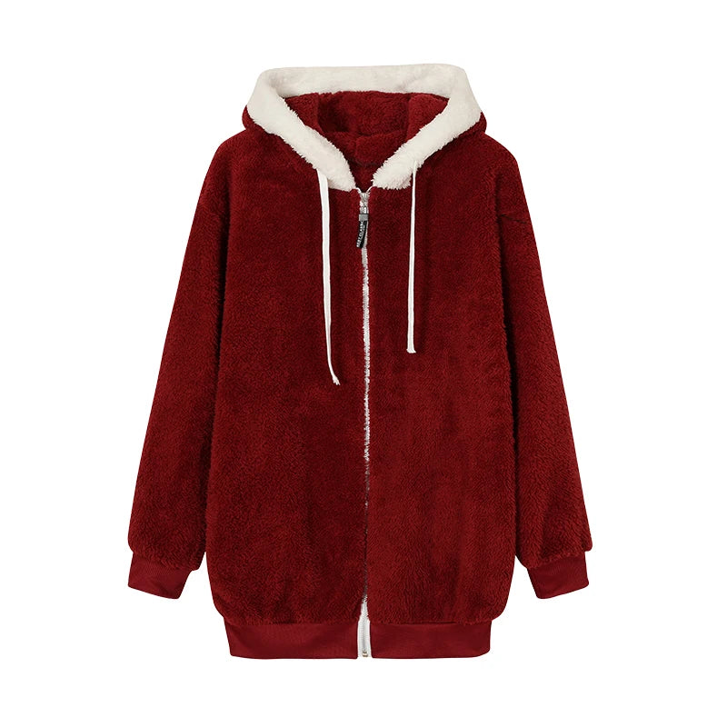 Loose Plush Zipper Hooded Jacket for Women | Autumn & Winter New Style - Dhavinci