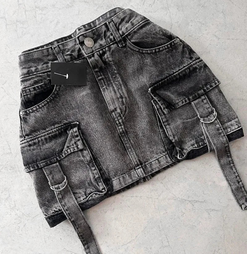 Vintage Goth Brown Mini Skirt | Y2K Fashion Denim Streetwear for Women - Dhavinci