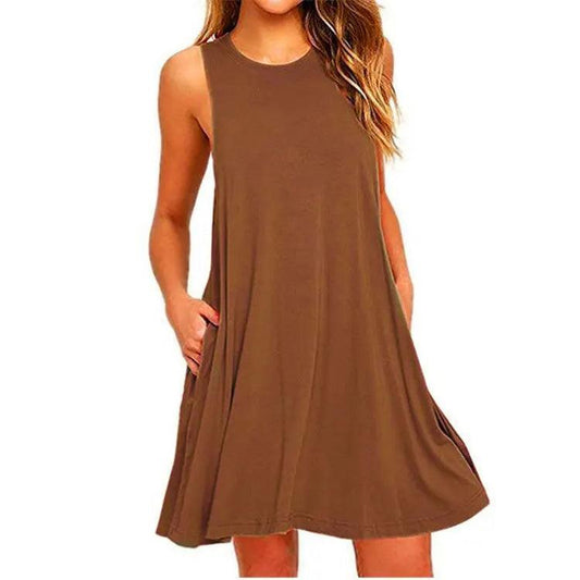 Summer Casual Swing T-Shirt Dress for Women | Beach Cover-Up with Pockets - Dhavinci