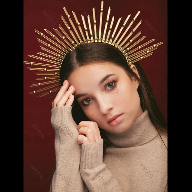 Hair Accessories For Women Photography Props Star Crown Gold Spike Halo Goddess Metal Headband Young Girl Photo Shoot Festival - Dhavinci