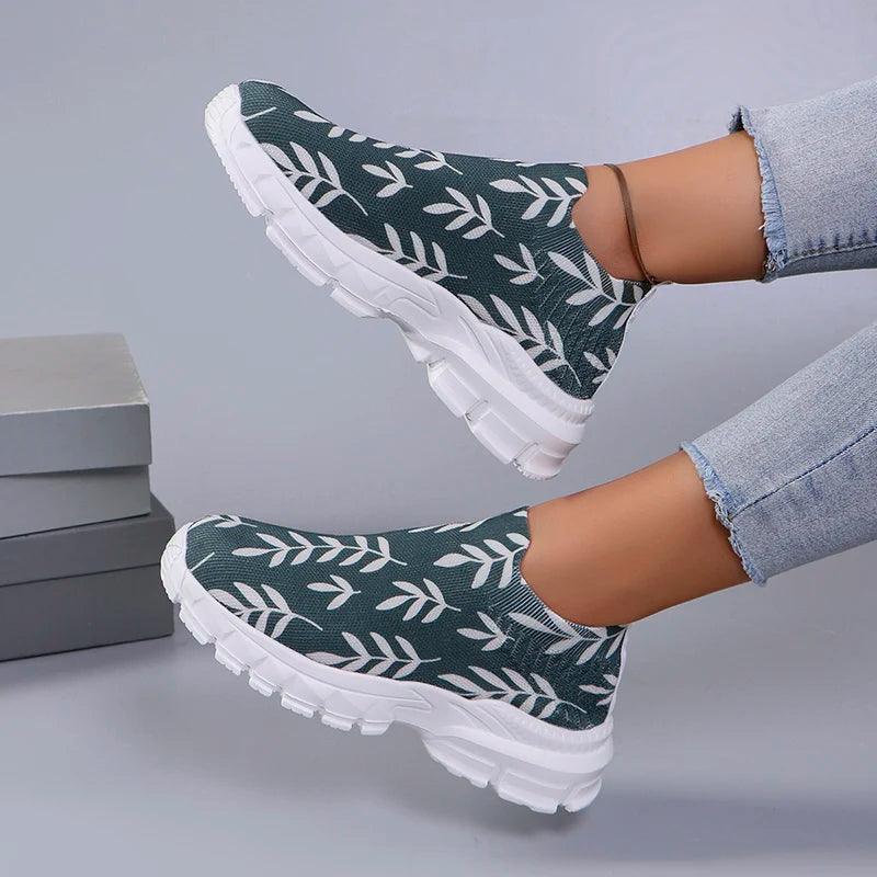 Print Design Platform Sneakers for Women | Slip-On Breathable Running Shoes - Dhavinci