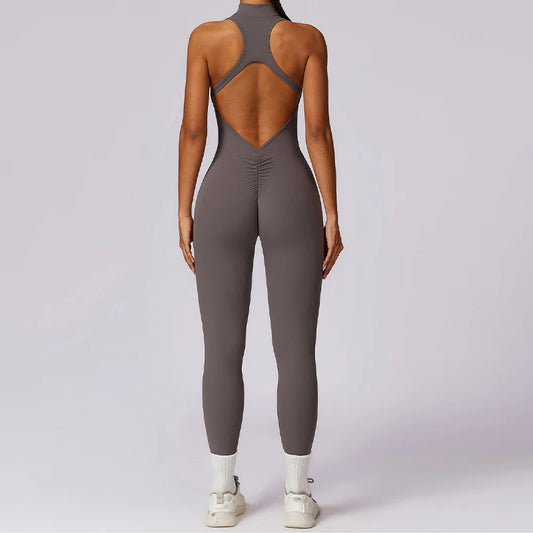 V-Back One-Piece Sports Jumpsuit for Women | Backless Yoga Bodysuit - Dhavinci