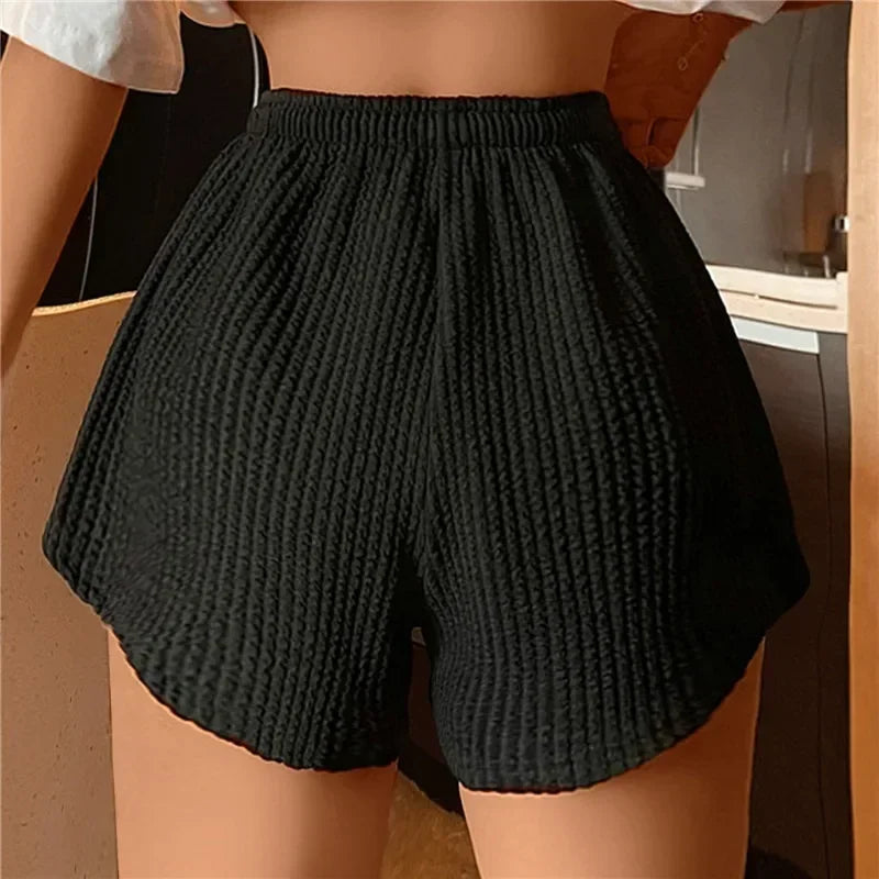 Women Shorts Summer High Elastic Lace Up Drawstring Wide Leg Sweat Fitness Running Shorts Loose Casual Large Sports Pants - Dhavinci