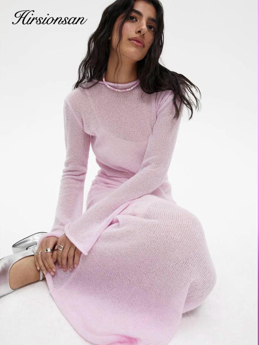 Elegant Knit Long Sweater Dress | Women’s Spring Autumn Chic Style - Dhavinci