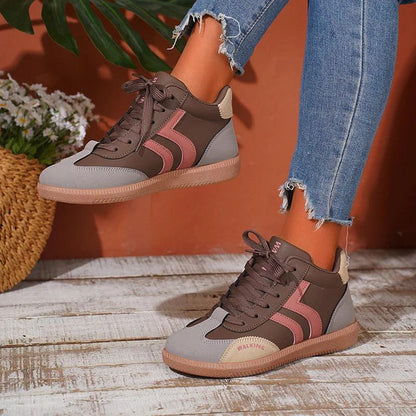 Mix Color Vulcanized Shoes for Women | Lace-Up PU Leather High-Top Sneakers - Dhavinci