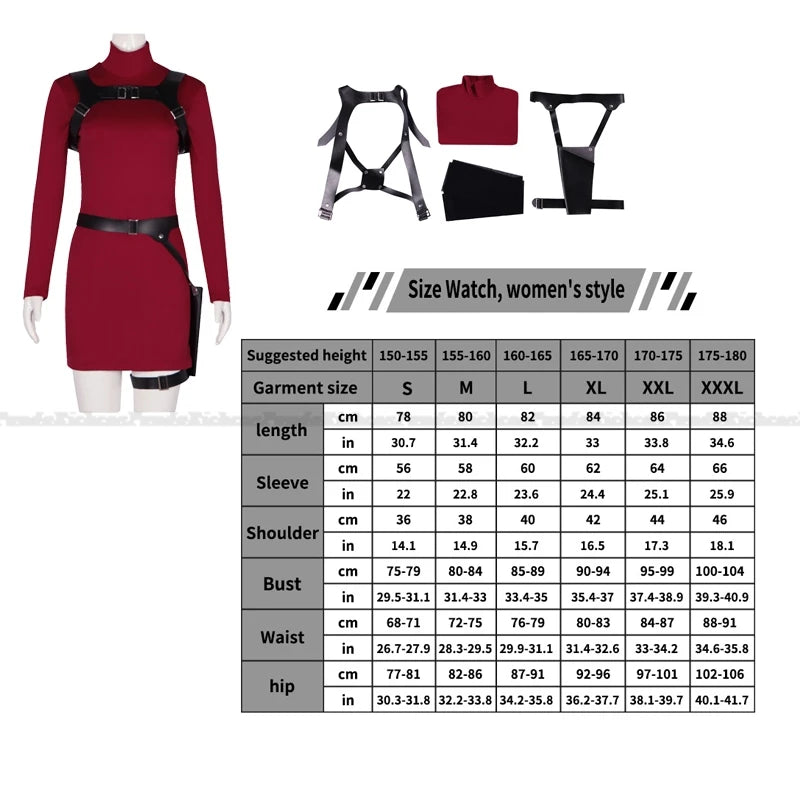 Female Resident 4 Ada Wong Cosplay Costume Evil Cheongsam Dress Red Ada Wig Shoes Halloween Carnival Disguise Suit Women Girls - Dhavinci