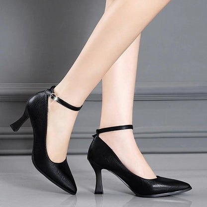 Classic Black Thin Heels Pumps for Women - Pointed Toe Office Shoes - Dhavinci