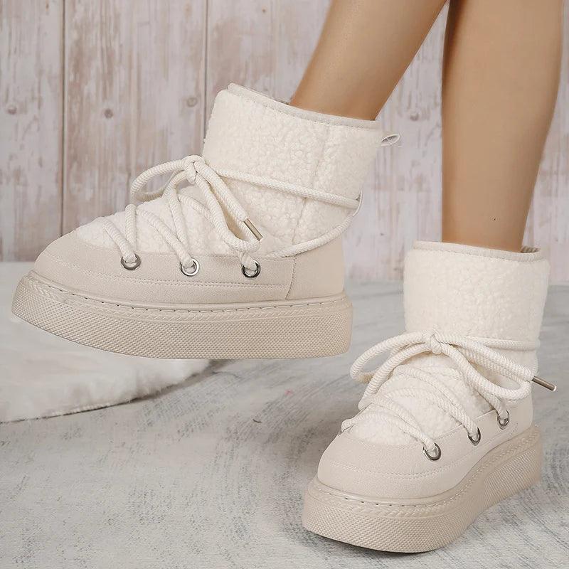 Lace-Up Faux Fur Snow Boots for Women | Warm Winter Ankle Boots - Dhavinci