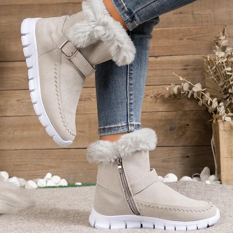 Thick Plush Ankle Boots for Women | Faux Fur Winter Snow Boots - Dhavinci