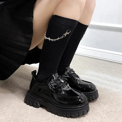 Y2K Punk Platform Shoes for Women | Gothic Metal Chain Leather Pumps - Dhavinci