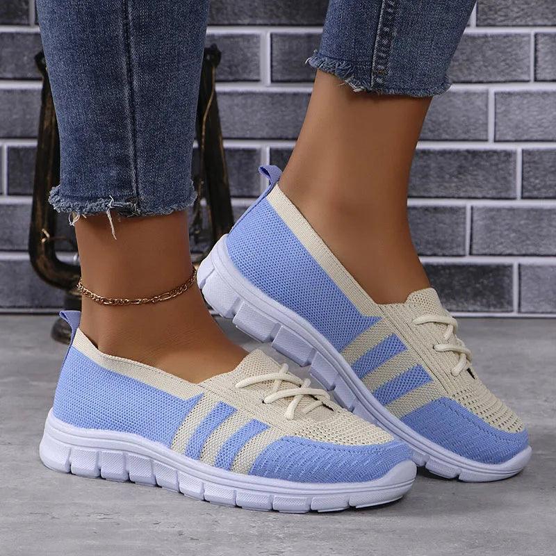 Mix Color Breathable Knitting Sneakers | Women's Fashion Casual Lace-Up Flats - Dhavinci