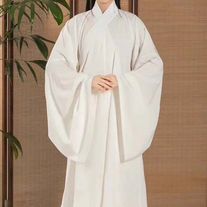 Hanfu Chinese Ming Dynasty Traditional Round Collar Robe Lining Original White Inner Wear Clothing Taoist Robe Lingerie Costume - Dhavinci