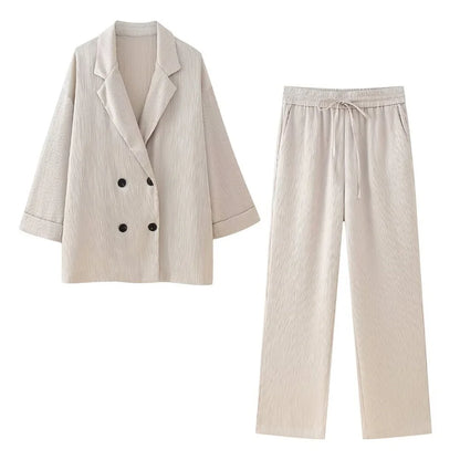 European & American Style Women's Suit Set | Double-Breasted Jacket & Pants - Dhavinci