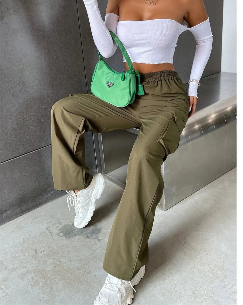 High Street Vintage Pants | Women’s High-Waist Cargo Trousers - Dhavinci