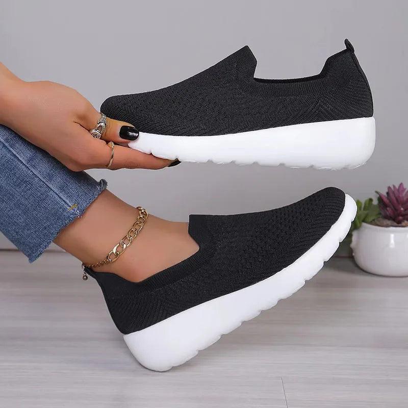 Breathable Knitting Platform Sneakers for Women | Slip-On Sports Shoes - Dhavinci