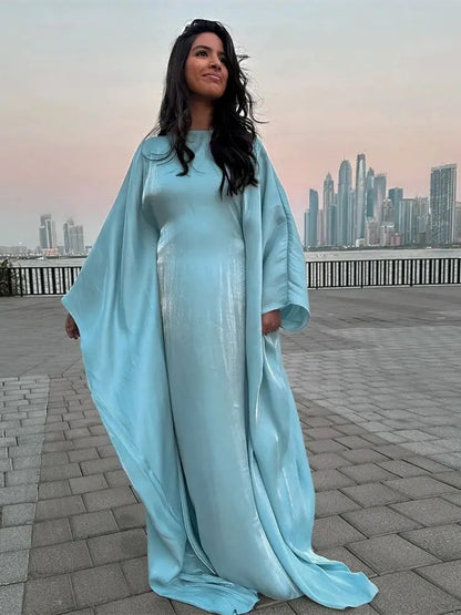 Ramadan Summer Batwing Sleeve Satin Butterfly Abaya Islam Muslim Maxi Dress Kebaya Women Kaftan Robe Musulmane Femme Vestidos - Dhavinci