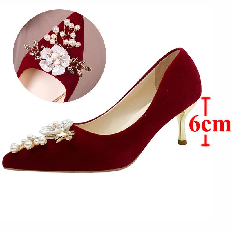 Spring Pearl Flower Wedding Shoes for Brides - Elegant Thin Heels - Dhavinci