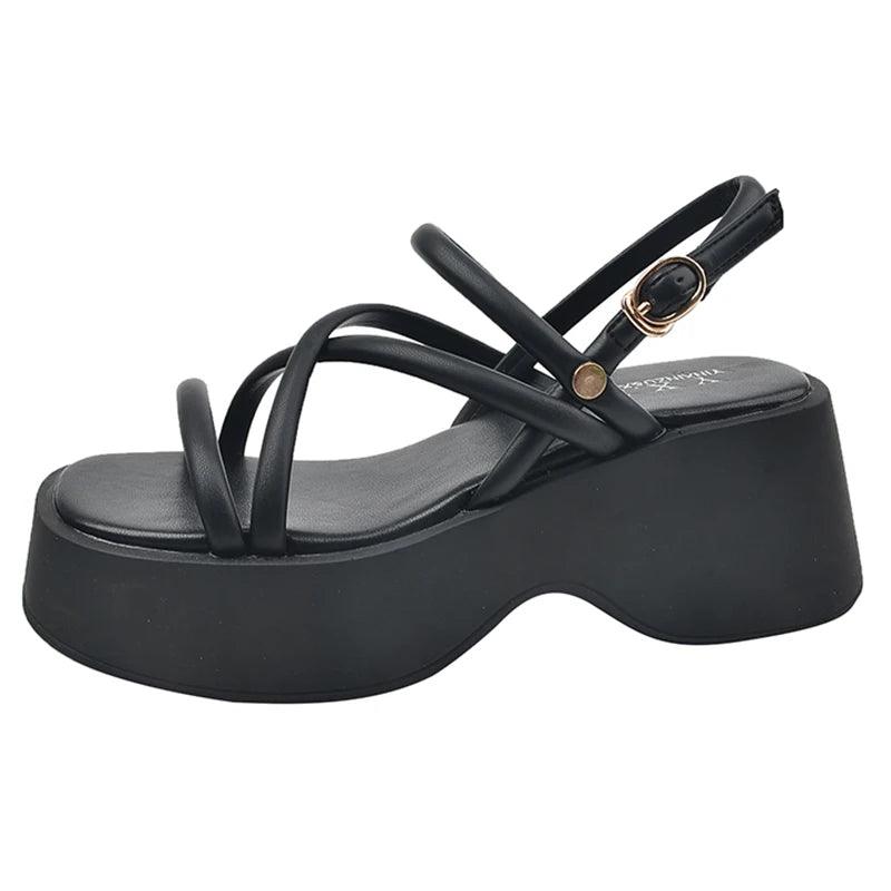 Cross Strap Platform Sandals for Women | Thick Bottom Gladiator Shoes - Dhavinci