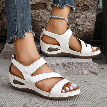 Leather Wedge Sandals for Women | Summer Hook Loop Non-Slip Platform - Dhavinci