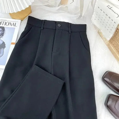 Black Suit Harem Pants for Women | High-Waist Elastic Casual Office Trousers - Dhavinci