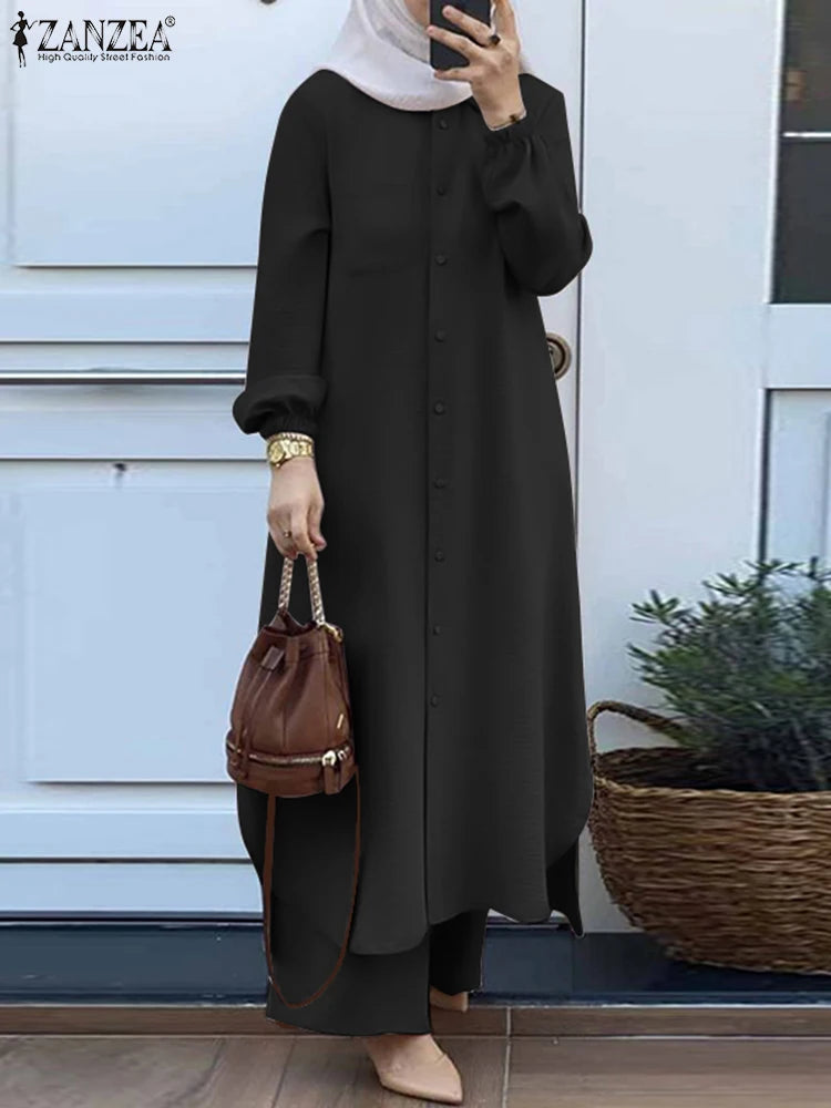 Elegant Muslim Abaya Sets for Women | Long Sleeve Shirt & Pants - Dhavinci