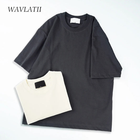 WAVLATII Oversized Summer T shirts for Women Men Brown Casual Female Korean Streetwear Tees Unisex Basic Solid Young Cool Tops - Dhavinci