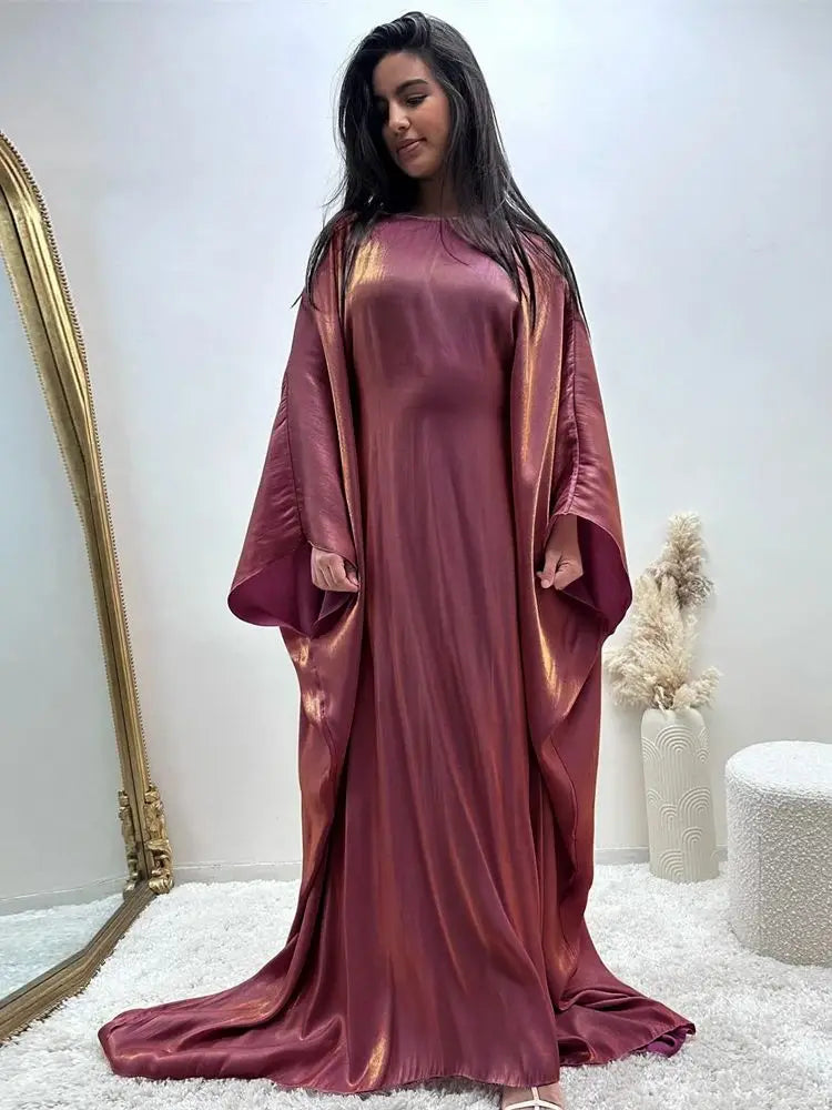 Ramadan Summer Batwing Sleeve Satin Butterfly Abaya Islam Muslim Maxi Dress Kebaya Women Kaftan Robe Musulmane Femme Vestidos - Dhavinci