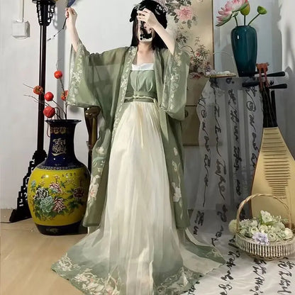 Hanfu Women Chinese Traditional Cosplay Costume Ancient Song Dynasty Hanfu Dress Spring Summer 3pcs Green Sets Plus Size XL - Dhavinci