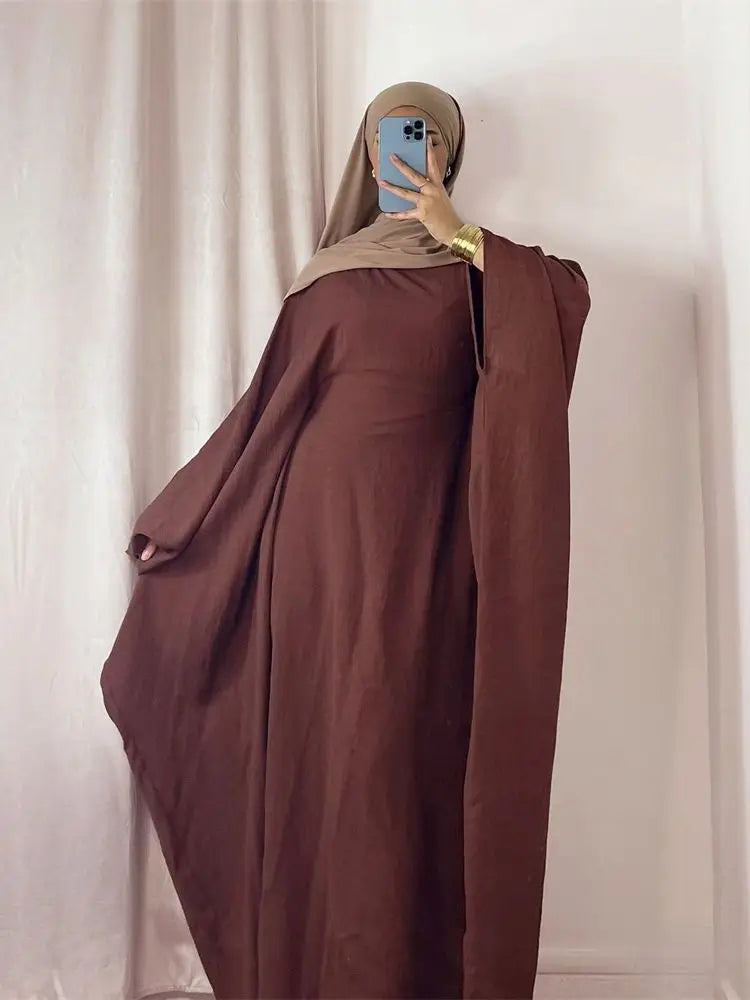 Summer Soft Crepe Like Linen Khimar Butterfly Batwing Abaya Dubai Luxury 2024 Islam Muslim Kaftan Modest Dress For Women Kebaya - Dhavinci